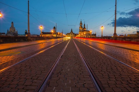Augustusbruecke, Catholic Court Church, Sanctissimae Trinitatis, Dresden, Free State of Saxony,