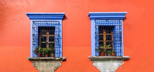 Oaxaca, Mexico, Scenic old city streets and colorful colonial buildings in historic city center,