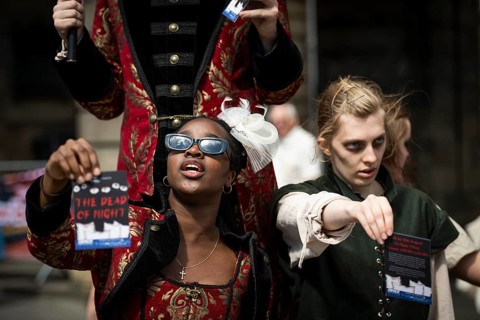 Performers promoting vampire musical, world's largest cultural festival The Fringe, High Street,