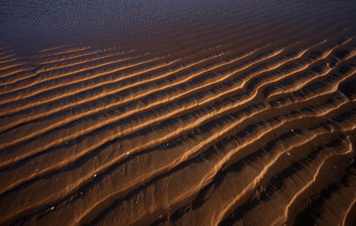 Sand ripples, wavy lines in the sand, structure, sandy beach, Meia Praia beach, Lagos, Atlantic
