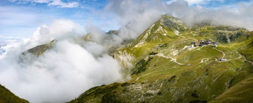 Höfatsblick station on the Nebelhorn behind the Nebelhorn, 2224m, Allgäu Alps, Allgäu, Bavaria,