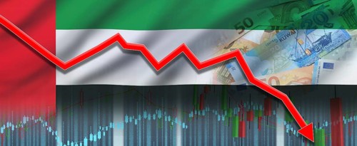Kuwait financial crisis on economic graph, economic collapse. Financial fall of Kuwait economy on