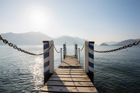 Lake promenade, morning mood, spring, Menaggio, Como province, Lake Como, Lago di Como, Lombardy,