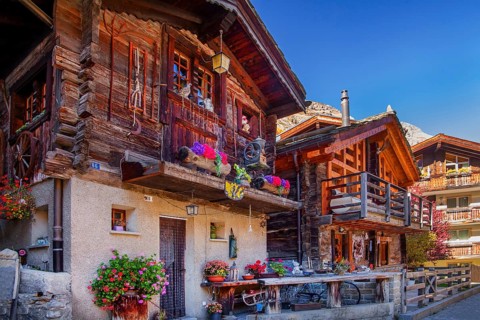 Historic granaries in the village area, Zermatt, Mattertal, Valais, Switzerland, Europe