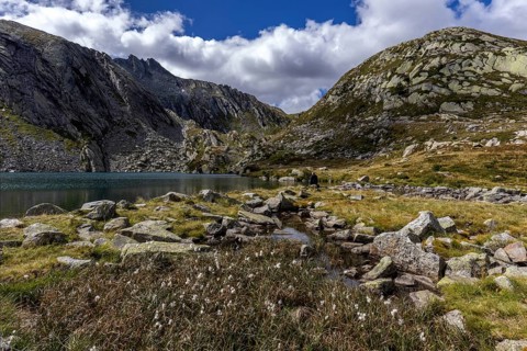Lake Sassolo, Lago di Sassolo, behind Ticino mountains, Sambuco valley, Vale Sambuco, near Fusio,