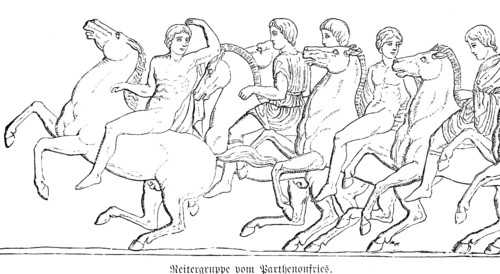Equestrian group ofParthenon frieze, temple complex, Greeks in antiquity, historical illustration