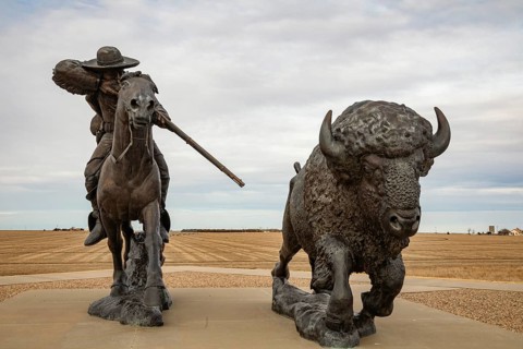 Oakley, Kansas - A sculpture of Buffalo Bill (William Frederick Cody) on horseback shooting a