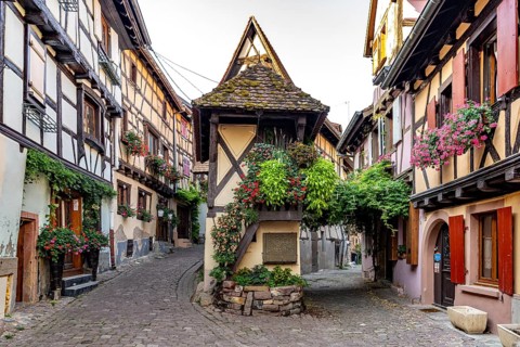 Half-timbered houses in Eguisheim, Alsace, France, Europe