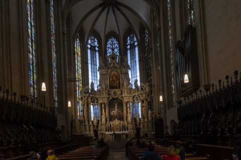 St Mary's Cathedral interior view, the high altar from 1697 in the Gothic choir, Erfurt, Thuringia,