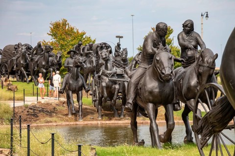 Oklahoma City, Oklahoma - A sculpture commemorates the Oklahoma Land Run of 1889 when thousands of