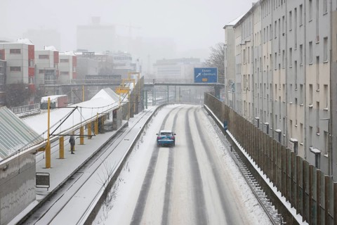 Essen, North Rhine-Westphalia, Germany - Onset of winter in the Ruhr area, few cars drive on the