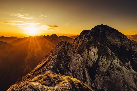 Sunrise hiking tour on the Säuling in the Allgäu in Bavaria, Germany, Europe