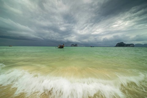 Longtail boat on the beach, Koh Ngai Island, Andaman Sea, Satun Province, Southern Thailand,