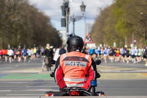 Johanniter emergency rescue service at the 44th Generali Berlin Half Marathon 2025 in Berlin on 6