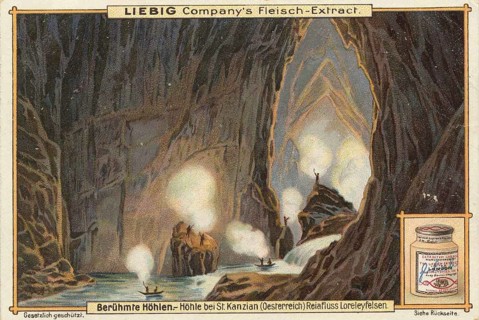 Picture series Famous caves, cave near St. Kanzian, Austria, Reia river Lorelyfelsen, Liebig
