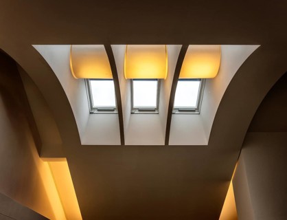 Attic window on the top floor, parliamentary history exhibition in the German Cathedral at
