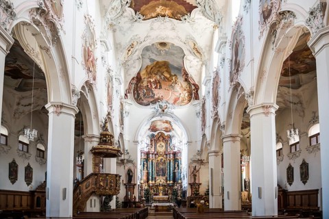Baroque church, Fridolinsmünster, Church of St Fridolin, Bad Säckingen, High Rhine, Rhine, Black