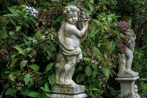 Plant arcades and statue, Scherrer Park, Parco Scherrer, Morcote, Lake Lugano, Lago di Lugano,