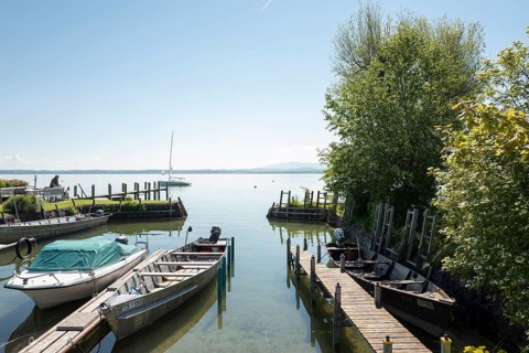 Jetty on the eastern shore of Fraueninsel, Chiemsee, Bavaria, Germany, Europe