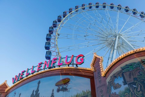 Ferris wheel, Europa Rad, chain carousel, wave ride, fairground rides, Cannstatter Wasen, folk