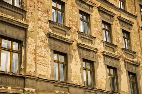 House facade, in need of renovation, city centre, Görlitz, Free State of Saxony, Germany, Europe