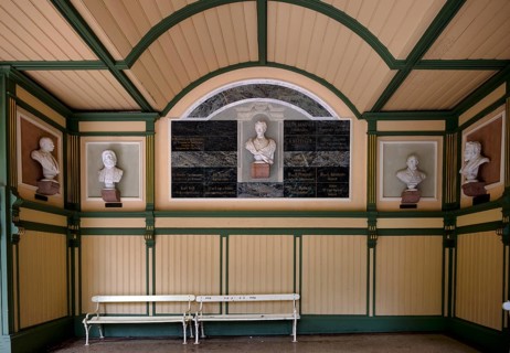 Historic Wandelhalle with bust of Duke Carl Theodor in Bavaria, favourite brother of Empress