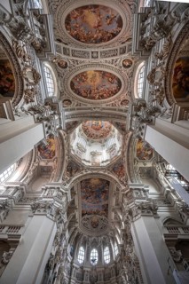Baroque stucco and ceiling fresco created in the 17th century, Passau Cathedral, Passau, Lower