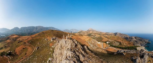 Drone image, Holy Church of Agios Paision near Plakias, south coast, Crete, Greece, Europe
