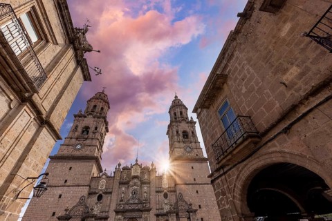 Mexico, Morelia, popular tourist destination Morelia Cathedral on Plaza de Armas in historic