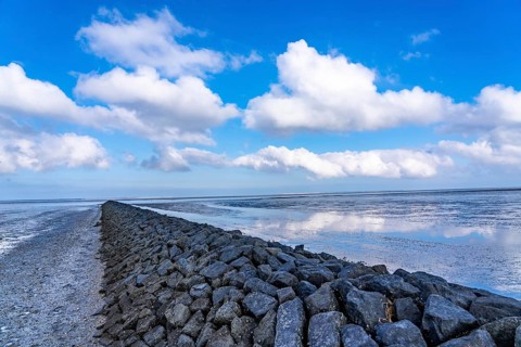 The Wadden Sea, East Frisia, between Bensersiel and Neuharlingersiel, Breakwater behind the dyke,