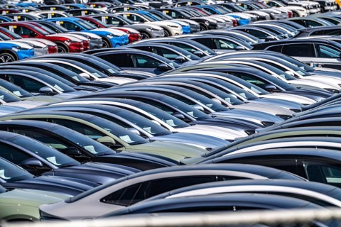 Storage area for new cars in the port of Vlissingen-Oost, vehicles are temporarily stored on over