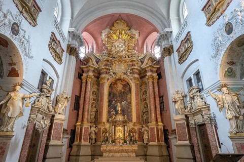 High altar in the baroque church of St Martin, Grüner Markt, Bamberg, Upper Franconia, Bavaria,