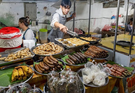 Food stall at Luang Prabang night market, Laos, Asia