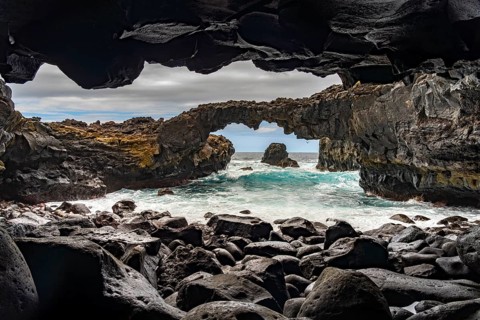Lava rock bridge on the coast of Las Puntas, El Hierro, Canary Islands, Spain, Europe
