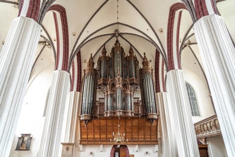 Organ by the Hamburg master organ builder Hans Scherer in the interior of St Stephan's Church in
