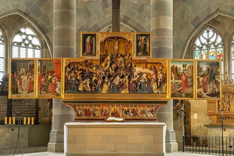 High altar Passion and Resurrection of Jesus in the Protestant parish church of St Michael,