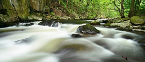 The River Bode with rapids and boulders in the Bode Valley between Thale and Treseburg, Harz