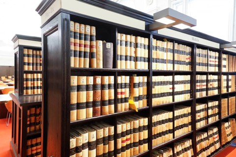 Shelves with books in the Berlin State Library in the Unter den Linden building The basic