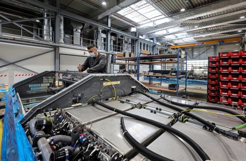 Herten, North Rhine-Westphalia, Germany, Cummins Hydrogenics fuel cell factory. An employee