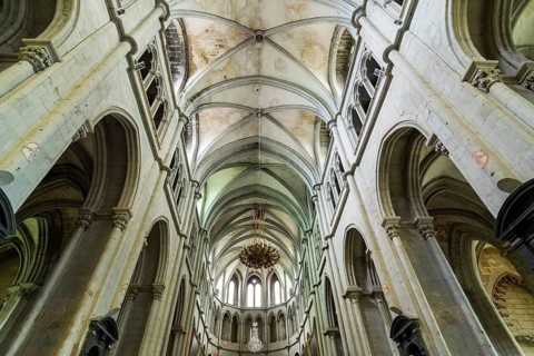Saint-Antoine l'Abbaye labeled Les Plus Beaux Villages de France. Interior of the Abbey Church