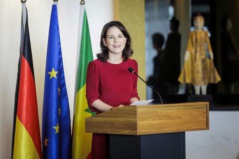 Annalena Bärbock (Alliance 90/The Greens), Federal Foreign Minister, pictured during a meeting with