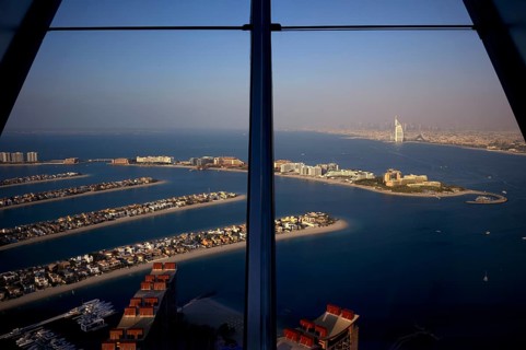 View from The View At the Palm, on Hotel Burj al Arab, Burj Khalifa, Downtown, Palm Jumeirah,