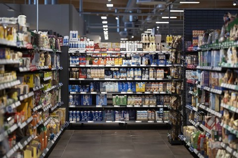 Shelves in a supermarket