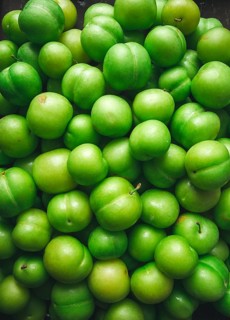 Tkemali, green cherry plum, top view, close-up, food background, no people, selective focus