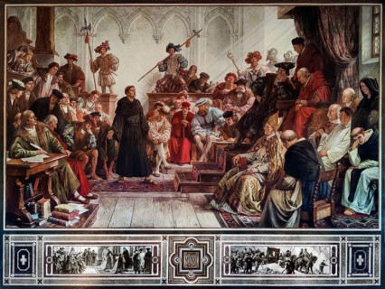 Martin Luther at the Diet of Worms in 1521, mural in the Kaisersaal Goslar by Hermann Wislicenus,
