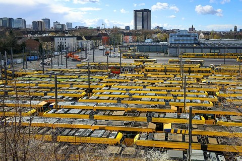 Essen, North Rhine-Westphalia, Germany, Trams at the Ruhrbahn depot, Verdi and EVG warning strike,