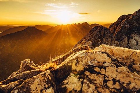 Sunrise hike on the Säuling in the Allgäu in Bavaria, Germany, Europe
