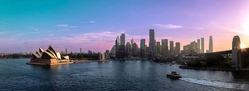 Australia Sydney downtown skyline panorama and financial business center cityscape near Opera House