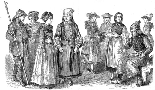 Folk costumes in Schleswig-Holstein, Germany, in 1880, Historical, digital reproduction of an