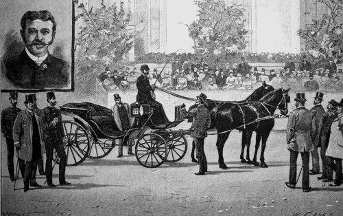 Fiaker and Fiakerkutscher in Vienna, Austria, in 1887, Historical, digital reproduction of an